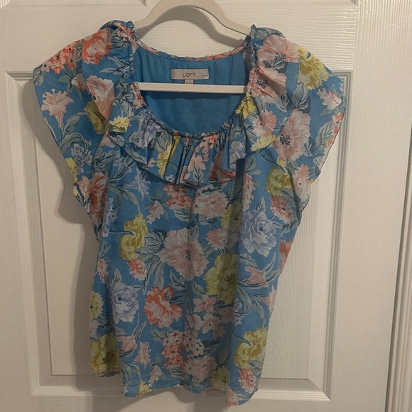 Loft Floral Ruffle Off-Shoulder Top - Blue - Picture 5 of 5